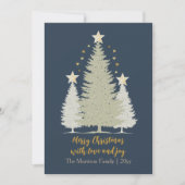 Gouden en blauwe kerstbomen en sterren foto feestdagenkaart (Voorkant)