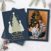 Gouden en blauwe kerstbomen en sterren foto feestdagenkaart