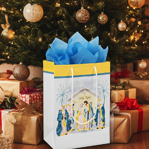 Gouden en blauwe kerststal "O Heilige Nacht" Cadea Medium Cadeauzakje