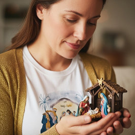 Gouden en blauwe kerststal "O Heilige Nacht" T-shi T-shirt