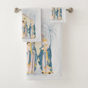 Gouden en blauwe kerststal vakantie bad handdoek