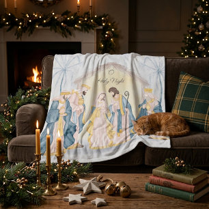Gouden en blauwe kerststal vakantie fleece deken