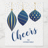 Gouden en blauwe kerstversiering wijn etiket (Enkel label)