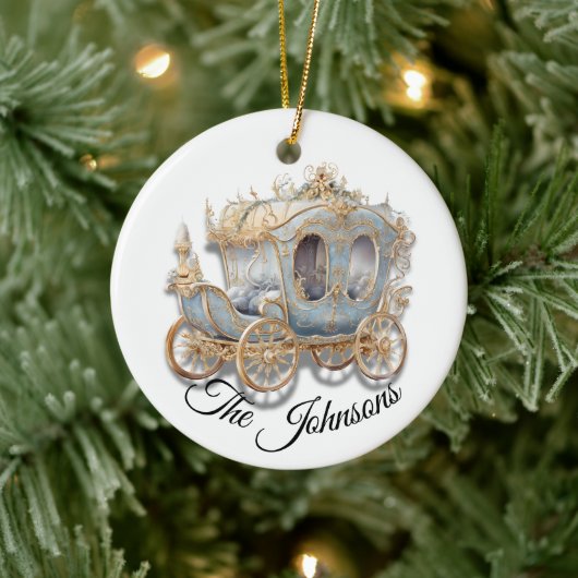  gouden en blauwe koets - Custom Keramisch Ornament (Boom)