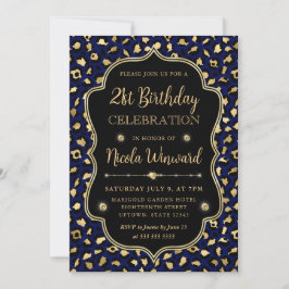 Gouden en Blauwe Luipaardprint Verjaardagsfeestje Kaart