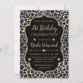 Gouden en Blauwe Luipaardprint Verjaardagsfeestje Kaart