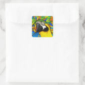 Gouden en Blauwe Macaw Parrot Fantasy Square Stick Vierkante Sticker (Tas)