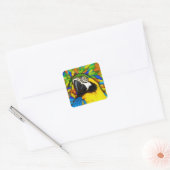 Gouden en Blauwe Macaw Parrot Fantasy Square Stick Vierkante Sticker (Envelop)