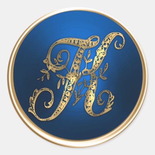 Gouden en Blauwe Monogram K Enveloppe Zegel (Voorkant)
