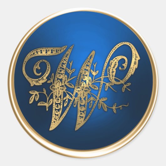 Gouden en Blauwe Monogram W Enveloppe Zegel (Voorkant)