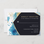 Gouden en Blauwe Oceaan Trouwmaaltijd Optie RSVP-k RSVP Kaartje (Voorkant)