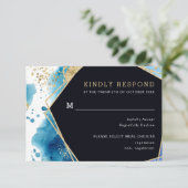 Gouden en Blauwe Oceaan Trouwmaaltijd Optie RSVP-k RSVP Kaartje (Staand voorkant)