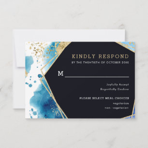 Gouden en Blauwe Oceaan Trouwmaaltijd Optie RSVP-k RSVP Kaartje