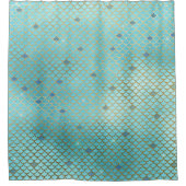 Gouden en Blauwe Ombre Zeemeermin Schalen Douchegordijn (Voorkant)