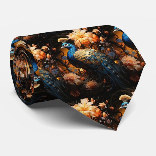 Gouden en blauwe pauw stropdas (Opgerold)