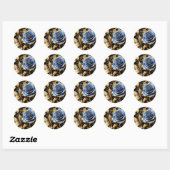 Gouden en blauwe Rozen Art Nouveau Ronde Sticker (Vel)