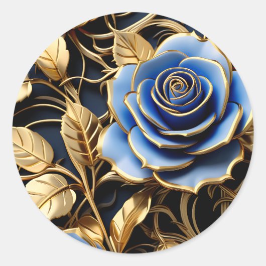 Gouden en blauwe Rozen Art Nouveau Ronde Sticker (Voorkant)