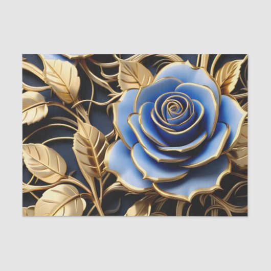 Gouden en blauwe Rozen Art Nouveau Tissuepapier (Voorkant)