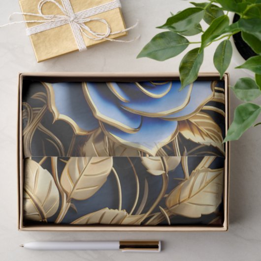 Gouden en blauwe Rozen Art Nouveau Tissuepapier (Geschenk)