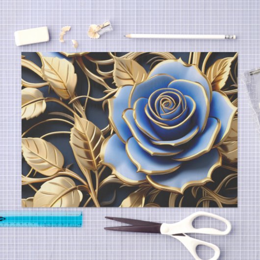 Gouden en blauwe Rozen Art Nouveau Tissuepapier (Craft)