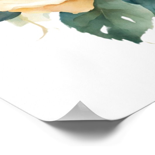 Gouden en Blauwe Rozen Romantische Waterverf Poste Poster (Hoek)