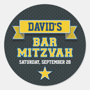 Gouden en Blauwe Sporten Tackle Twill Bar Mitzvah Ronde Sticker