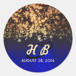 gouden en blauwe touwlichten rustige bruiloft ronde sticker