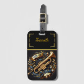 Gouden en blauwe trompet met Rock Spirit Bagagelabel (Voorkant (verticaal))