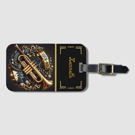 Gouden en blauwe trompet met Rock Spirit Bagagelabel (Voorkant (horizontaal))