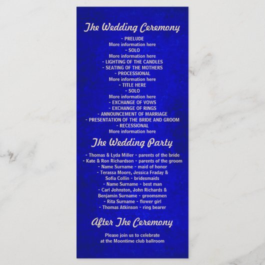  gouden en blauwe trouwprogramma's programmakaart (Achterkant)