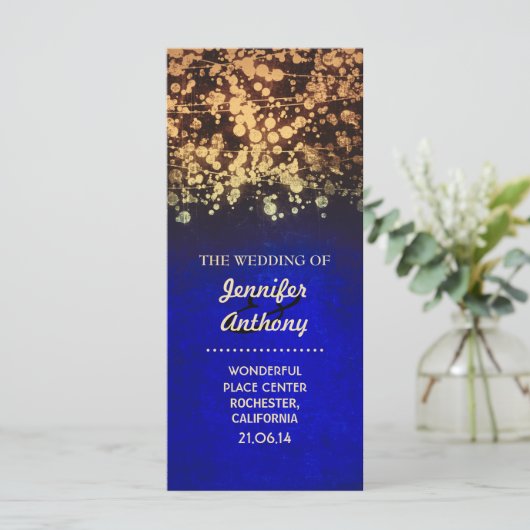  gouden en blauwe trouwprogramma's programmakaart (Staand voorkant)