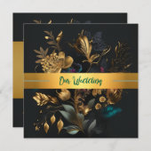 Gouden en blauwe tuin huwelijksuitnodiging kaart (Voorkant / Achterkant)