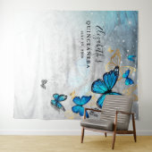 Gouden en Blauwe Vlinder Foto Achtergrond Wandtapi Wandkleed (In Situ (horizontaal))