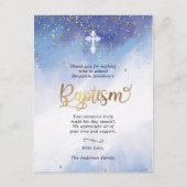 Gouden en Blauwe Waterverf Doop Dank U Briefkaart (Voorkant)