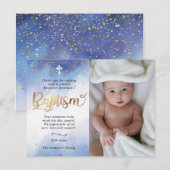 Gouden en Blauwe Waterverf Doopsel Foto Dank U Briefkaart (Voorkant / Achterkant)