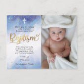 Gouden en Blauwe Waterverf Doopsel Foto Dank U Briefkaart (Voorkant)