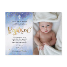 Gouden en Blauwe Waterverf Doopsel Foto Dank U