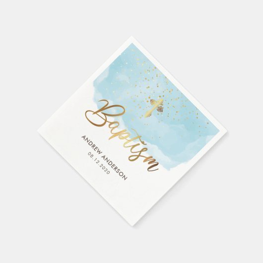 Gouden en Blauwe Waterverf Jongensdoop Servet (Hoek)