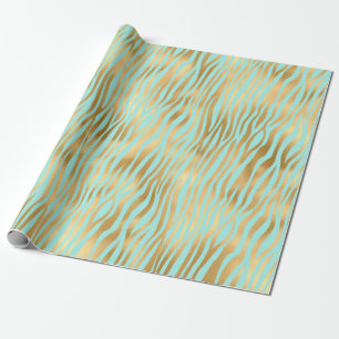Gouden en Blauwe Zebra print Cadeaupapier
