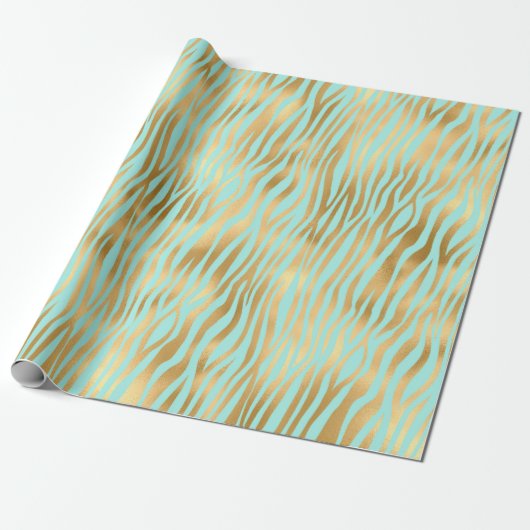 Gouden en Blauwe Zebra print Cadeaupapier (Uitgerold)