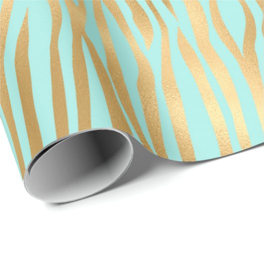 Gouden en Blauwe Zebra print Cadeaupapier (Rol Hoek)