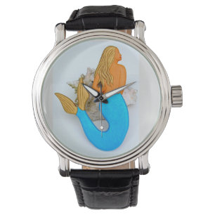 Gouden en blauwe zeemeermin horloge