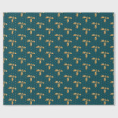 Gouden en Blauwgroen Blauwe Kerstmis Holly Cadeaupapier (Vlak)