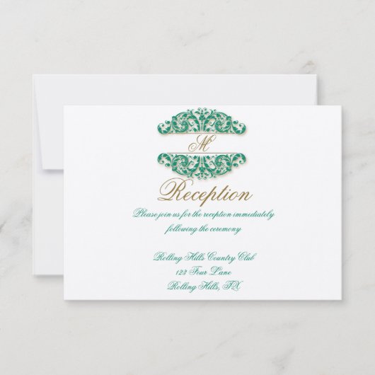 Gouden en Blauwgroen  Bloemenrolontvangst Kaart (Voorkant)