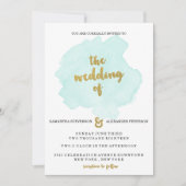 Gouden en Blauwgroen Blush bruiloft uitnodiging (Voorkant)