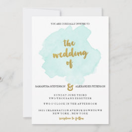 Gouden en Blauwgroen Blush bruiloft uitnodiging