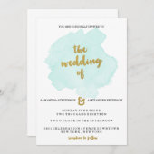 Gouden en Blauwgroen Blush bruiloft uitnodiging (Voorkant / Achterkant)