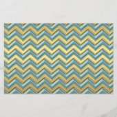 Gouden en Blauwgroen Chevron Pattern Briefpapier (Voorkant)