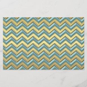 Gouden en Blauwgroen Chevron Pattern Briefpapier