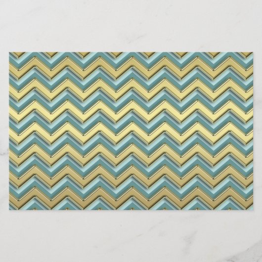 Gouden en Blauwgroen Chevron Pattern Briefpapier (Voorkant)